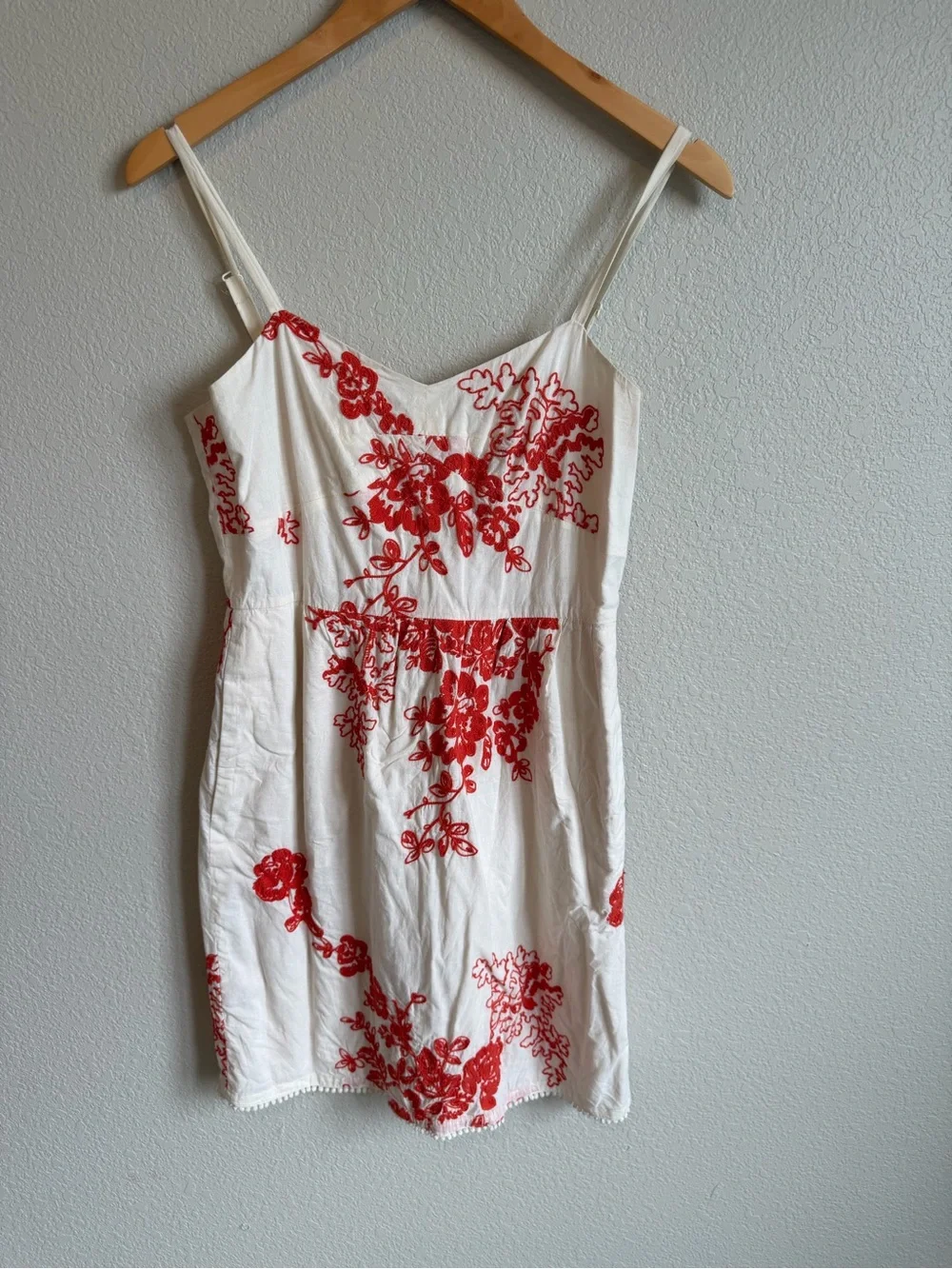 J. Crew white & red floral embroidery sun dress